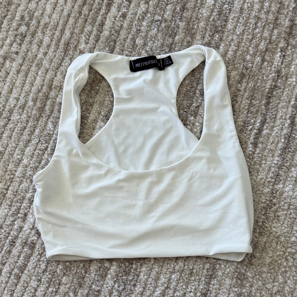 PrettyLittleThing Cream Racerback Crop Top